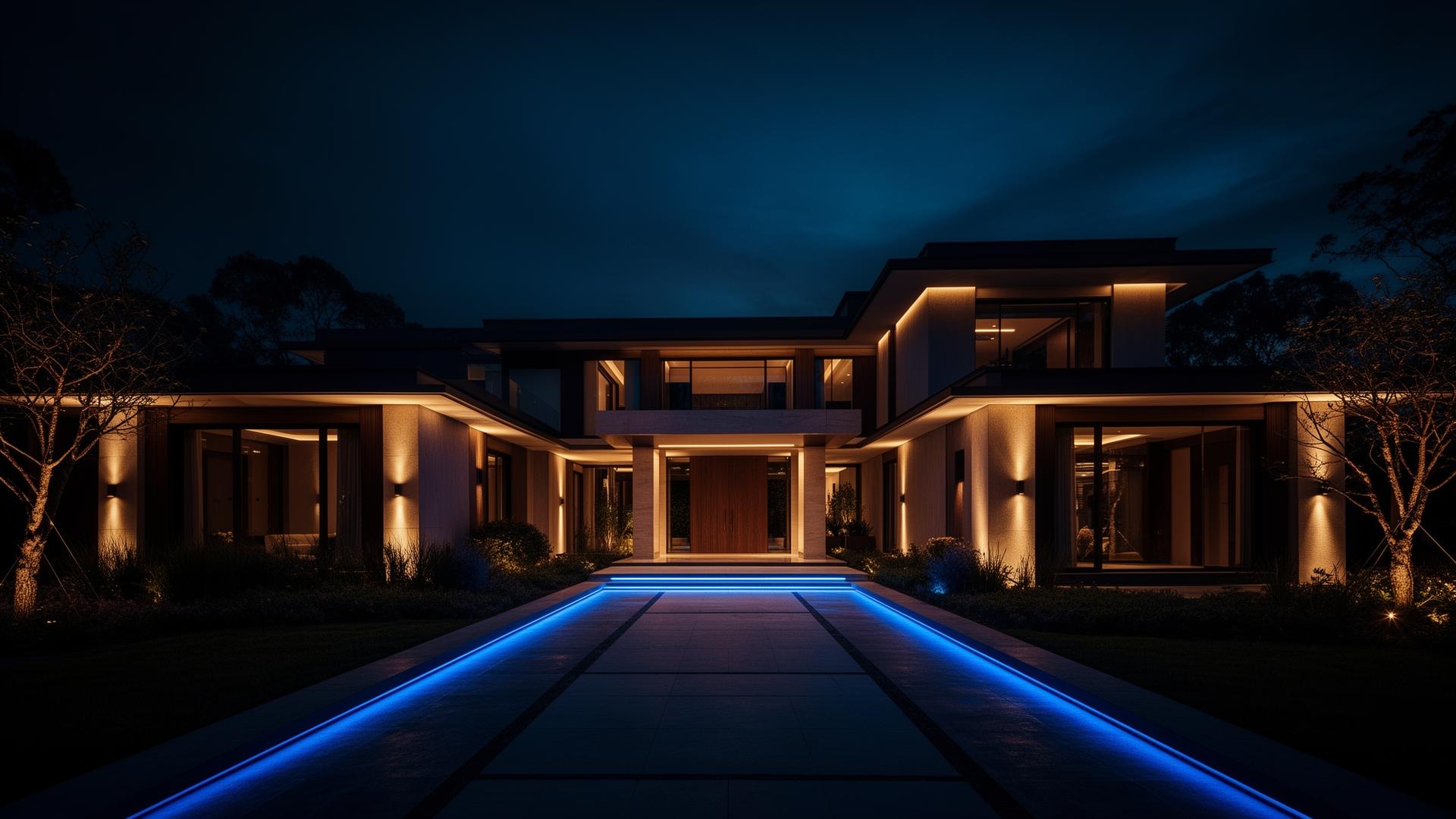 Luxury home illuminated at night by All Phase Electric